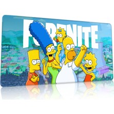 Duvarda Fortnite Simpsons Gaming Oyuncu 90X40 cm Mousepad Dikişli Kaymaz Taban Xl