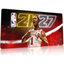 Duvarda Nba 2K27 Gaming Oyuncu 90X40 cm Mousepad Dikişli Kaymaz Taban Xl