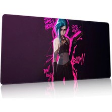 Duvarda League Of Legends Jinx Gaming 90X40 cm Mouse Pad Dikişli Kaymaz Taban Xl Oyuncu Mousepad