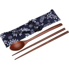 Ahşap Bambu Japon Tarzı Sofra Takımı, Kılıflı Taşınabilir Çatal Bıçak Seti