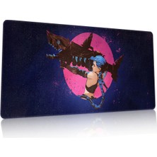 Duvarda League Of Legends Jinx Gaming Oyuncu 90X40 cm Mouse Pad Xl Dikişli Kaymaz Taban Mousepad