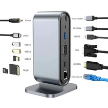12-In-1 Profesyonel Type-C Hub ve Dock Station, Kart Okuyuculu Çoklu Dönüştürücü (Macbook, Pc Uyumlu)