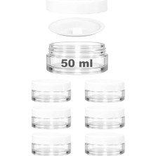 50 ml Şeffaf Cam Krem Kavanozu, 50 Cc, Beyaz Kapaklı, 6 Adet