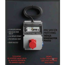 Srcelektronik Hes Kablolu 5x6 Ttr Bakır (5-50 Metre Arası) Araç Şarjı Uyumlu 5-32A Trifaze Kombinasyon Panosu Kaçak Akımlı (Kablolu-Sigortalı- Prizli ve Montajlı)