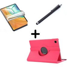 Lenovo Tab M10 3. Nesil TB-328FU T610 Uyumlu Koyu Pembe Döner Kılıf, Ekran Koruyucu ve Kalem