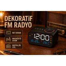 Rey Point Çift Alarmlı Fm Radyo Dekoratif Masa Saati Şarjlı Pilli