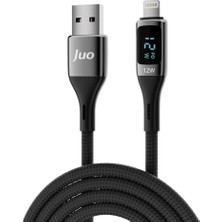 12W Dijital LED Ekranlı Usb-A To Lightning iPhone iPad Örgülü Hızlı Şarj ve Veri Kablosu 1 Metre