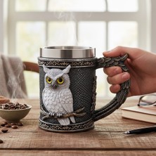 Keyfim Shop Baykuş Figürlü 3 D Kabartmalı Paslanmaz Çelik Kupa Bardak