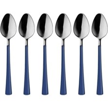 Gümüş Mavi Paslanmaz Çelik Çay Kaşığı, 11 Cm, 6 Adet, Elde Yıkanmalı