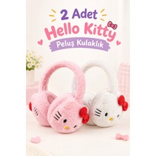 2 Adet Hello Kitty Model Pembe ve Beyaz Renkte Peluş Kışlık Çocuk Kulaklık