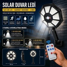 Akıllı Bayi 168B Solar LED Büyük Dış Mekân Lambası, Hareket Sensörlü, Kumandalı, 3 Modlu Ultra Parlak C