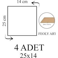 3 mm 25X14 Mdf Plaka (4 Adet); Hobi, Maket, Ahşap El Sanatları Için Uygun (4`lü Paket)