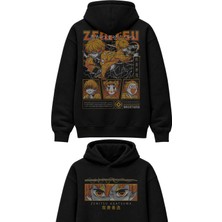 Fuddy Moda Unisex Oversize Demon Slayer Zenitsu Agatsuma Sırt Baskılı Kapüşonlu Anime Sweatshirt