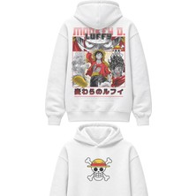 Fuddy Moda Oversize Monkey D. Luffy Sırt Baskılı Kapüşonlu Sweatshirt, Unisex One Piece Anime Temalı Hoodie
