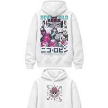 Fuddy Moda Unisex Oversize One Piece Devil Child Nico Robin Sırt Baskılı Kapüşonlu Anime Sweatshirt