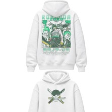 Fuddy Moda Oversize One Piece Roronoa Zoro Sırt Baskılı Kapüşonlu Sweatshirt, Unisex Anime Temalı Hoodie