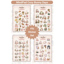 MindPad Studio Kawaii Tavşan 4'lü Sticker Seti – Cozy Bunny Days, Sevimli Hayvan Çıkartmaları, Planlayıcı, Ajanda, Defter ve Scrapbook Süsleme Etiketleri