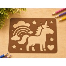 Birsence 3D Baskı Unicorn ve Gökkuşağı Çizim Şablonu - Desen Kalıbı - Kahverengi