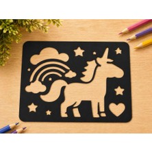 Birsence 3D Baskı Unicorn ve Gökkuşağı Çizim Şablonu - Desen Kalıbı - Siyah