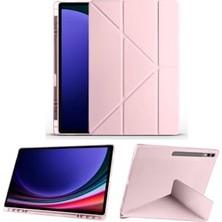 Kapak; Samsung Galaxy Tab S8 Ultra 14.6 Inç SM-X900 ile Uyumlu Kılıf Kalem Bölmeli Origami Standlı Akıllı, Pembe