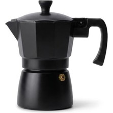 Siyah Moka Pot 3 Fincanlık; 180 ml Alüminyum Espresso Demliği, Ocak Üstü Kahve Cezvesi, Gazlı Elektrikli Seramik Ocak Uyumlu, 9X12X17 cm