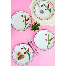 Tabakevi Tabak Evi Porselen Lale Tuval Pasta Takımı Rimli 20 cm 4 Kişilik 4 Parça TVL4PTPRS1160