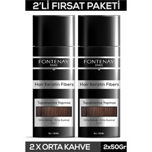 Saç Dolgunlaştırıcı Keratin Fibers Orta Kahve Topik Saç Tozu 50 G X2