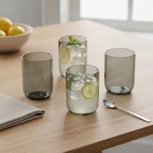 Bardak; 4'lü Füme Renkli Borosilikat Cam Takımı, 290 ml Isıya Dayanıklı Gri Modern Su, Meşrubat ve Kahve Yanı Bardağı, Kurşunsuz Ekolojik (4 Adet)
