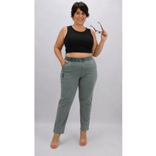 Motivation Büyük Beden Akar Kumaş Mom Lastikli Yüksek Bel Bağcıklı Paça Düğme Detaylı Kadın Pantolon