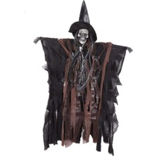 Parti Sürprizi Halloween Askılı Kurukafa Siyah Elbiseli Sesli Dekor Süs
