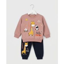 Tofil 2'li Unisex Bebek Zürafa Baskılı %100 Pamuklu 6-9-12-18-24 Ay Alt Üst 2'li Yenidoğan Bebek Takımı