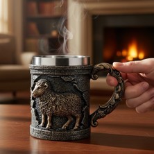Keyfim Shop Gothic Koç Figürlü  3 D Kabartmalı Paslanmaz Çelik Kupa Bardak