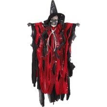 Parti Sürprizi Halloween Askılı Kurukafa Kırmızı Elbiseli Sesli Dekor Süs