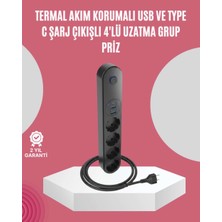 Birsence LED Anahtarlı Akım Korumalı Çoklu Priz 4 Priz 3 USB Girişli