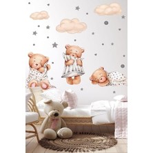 Kazan Hobi 3'lü Uyuyan Ayıcık Bulutlar ve Yıldızlar Çocuk Bebek Odası Sticker Seti