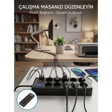 Birsence Akım Korumalı 10'lu Çoklu Priz Usb-A ve Type-C Şarj Çıkışlı