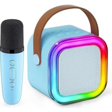 Kazan Hobi K12 Karaoke Bluetooth Hoparlör Mikrofonlu Speaker Kablosuz Karaoke Mic Hoparlör ile Rgb LED Işık Kız Erkek Hoparlör Mini Taşınabilir Ses Müzik Kutusu Çoçukların Hızlı Konuşması Karaoke (Mavi)