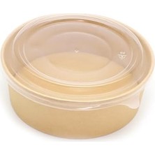 Kazan Hobi Omeyva Yuvarlak Şeffaf Kapaklı Kağıt Karton Kraft Salata Yemek Kabı Kase- 32 Oz -1000 Ml. - 50 Adet