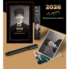Kazan Hobi 2026 Kalpaklı Atatürk Ajandası Ayraç Kartpostal Kalem - Siyah