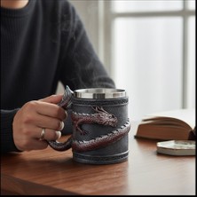 Keyfim Shop Ejderha Figürlü 3D Tasarım Kupa – Paslanmaz Çelik Iç Hazneli Dekoratif Mug