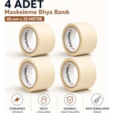 Kazan Hobi (4 Adet) Maskeleme Bandı 25 Metre 48 mm Koruma Kağıt Bant Boyacı Tamir Ahşap Cam Metal Oto Yüzey