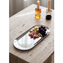 The Mia Linea Oval Çelik Servis Tabağı Gümüş 30 x 12 cm