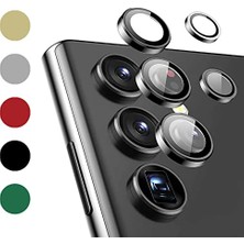 Kazan Hobi Samsung Galaxy S22 Ultra Kamera Camı Lens Koruyucu Halka Set - AL8114 (Siyah)