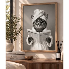 Mesela Morning Cat – Gazete Okuyan Kedi Dekoratif Çerçeveli Duvar Tablosu