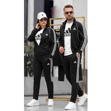 Evlium Unisex 3'lü Sevgili Kombin Eşofman Takımı Dalgıç Kompak 2 Iplik Ceket Tişört Alt Set