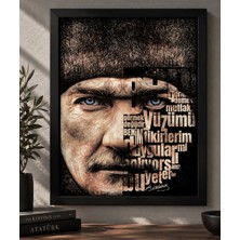 Mesela Atatürk Portre – Özel Tasarım Tipografik Dekoratif Çerçeveli Duvar Tablosu