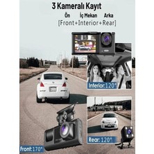 1080P 3 Kameralı Araç Içi Kamera IPS Ekranlı Ultra Geniş Açılı Gece Görüşlü G Sensörl�