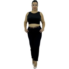 Carmito Büyük Beden Yüksek Bel Lastikli Kemerli Denim Mom Jogger Kadın Pantolon
