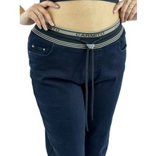 Carmito Büyük Beden Denim Mom Lastikli Yüksek Bel Kadın Pantolon