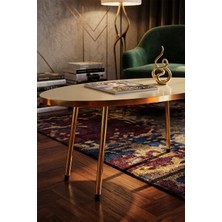 Gold Metal Oval Orta Sehpa Krem